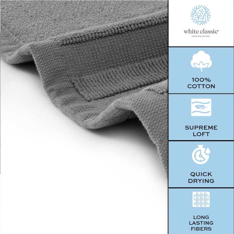White Classic Luxury Bath Mat Floor Towel Set - Absorbent Cotton Hotel Spa Shower/Bathtub Mats [Not a Bathroom Rug] 22"x34" | 2 Pack | Gray/White - Image 4